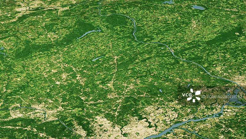 3D渲染彩色卫星地图视图，宾夕法尼亚州巴克斯县图片素材