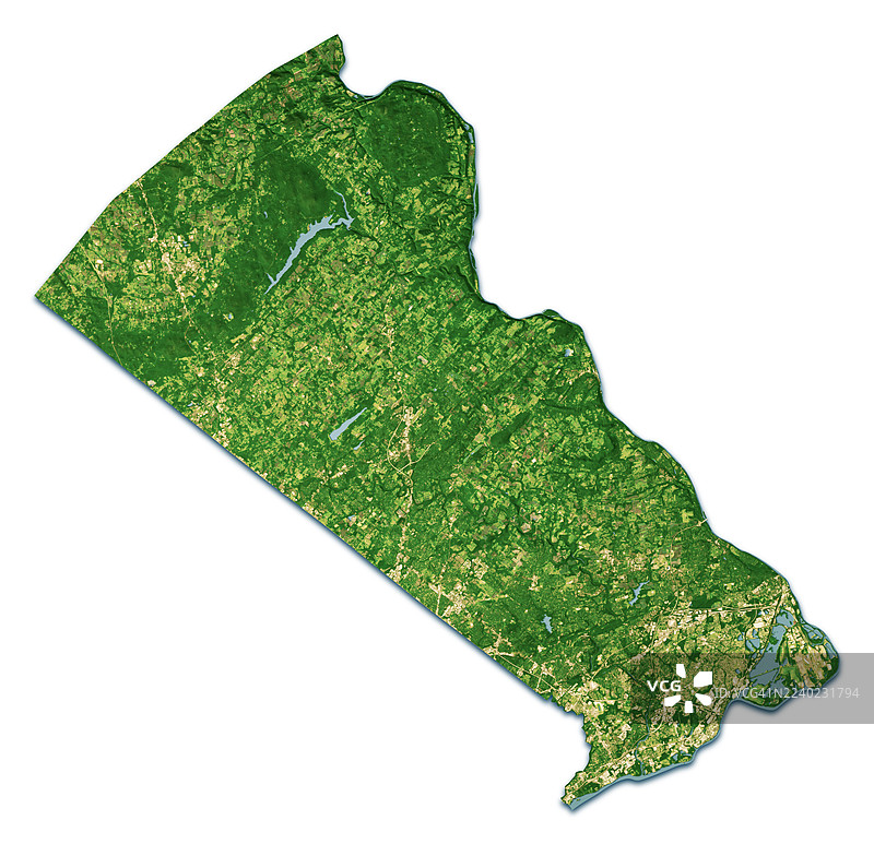 巴克斯县宾夕法尼亚州卫星地形图 3D渲染 纯色图片素材