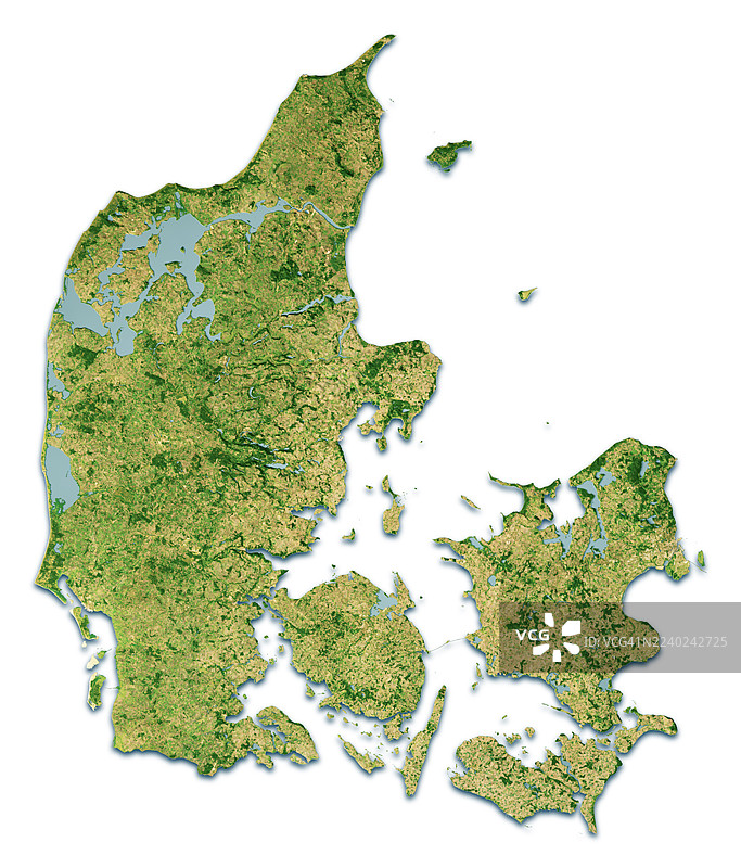 丹麦卫星地形图 3D渲染 隔离颜色图片素材