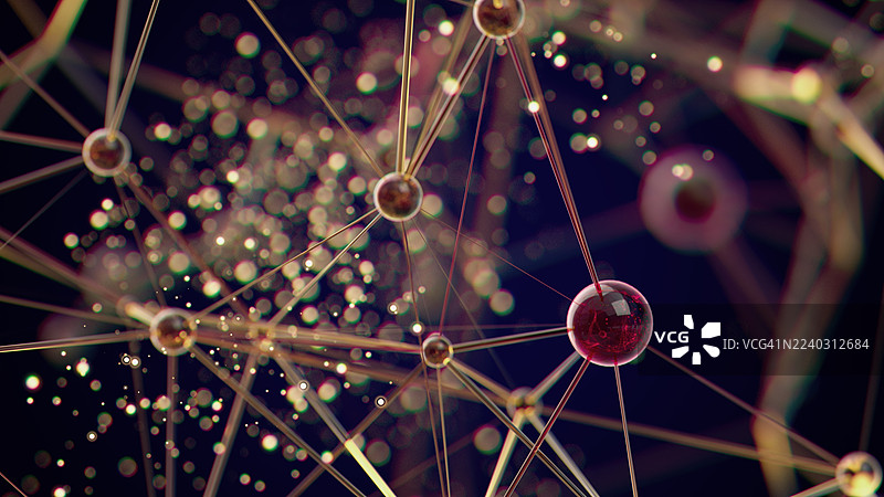 数字科学与连接的抽象网络，连接节点和光球图片素材