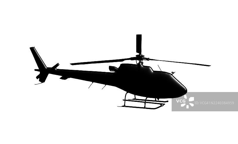 白色背景下飞行中的贝尔412直升机剪影浮雕矢量插画。图片素材
