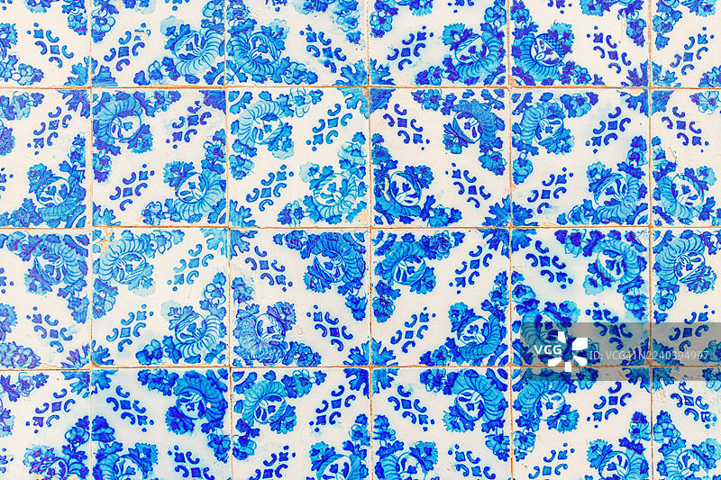 葡萄牙波尔图的传统蓝色花卉瓷砖图片素材