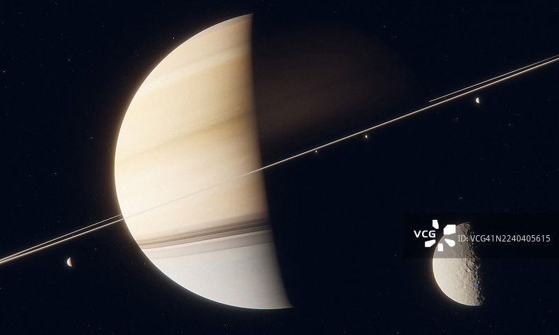 土星和土卫泰坦的艺术作品图片素材