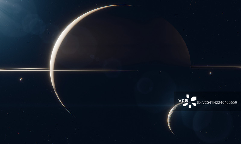土星和土卫三的艺术作品图片素材