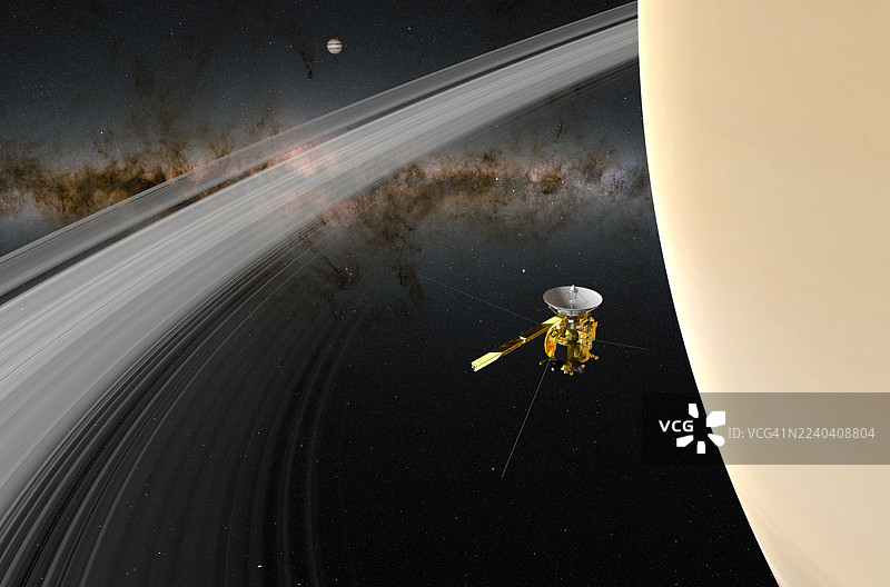 卡西尼-惠更斯号探测器与土星的插画图片素材