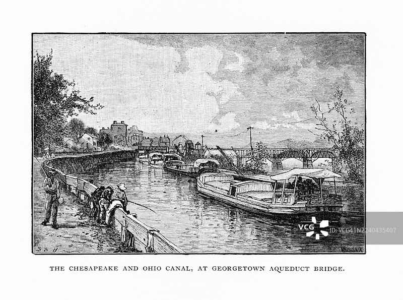 C&O运河和乔治城渡槽桥 - 1884年图片素材