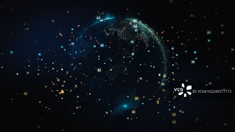 未来数字地球，带有AI数据节点和网络连接图片素材