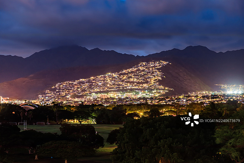 美国夏威夷檀香山夜景图片素材
