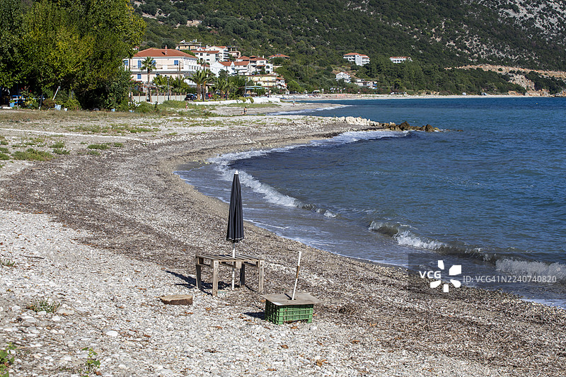 希腊凯法利尼亚岛波罗斯的海滨，望向拉吉亚海滩图片素材
