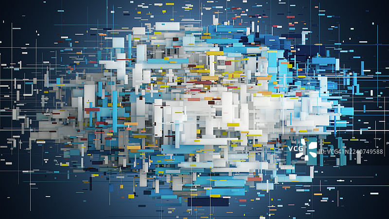 蓝白色调的彩色矩形和方块构成的抽象数字地球图片素材