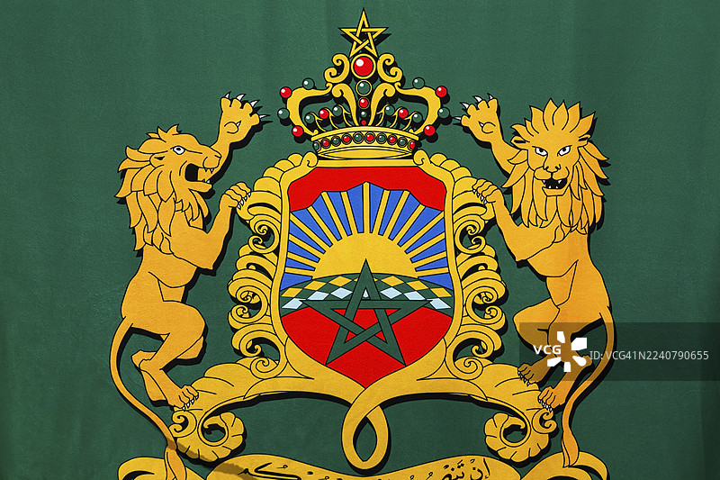 摩洛哥国徽特写，在加拿大魁北克省蒙特利尔老港展出，展会为东方艺术节图片素材