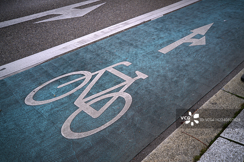 自行车道，图标，标志，标签，在路边，斯图加特，巴登-符腾堡州，德国图片素材