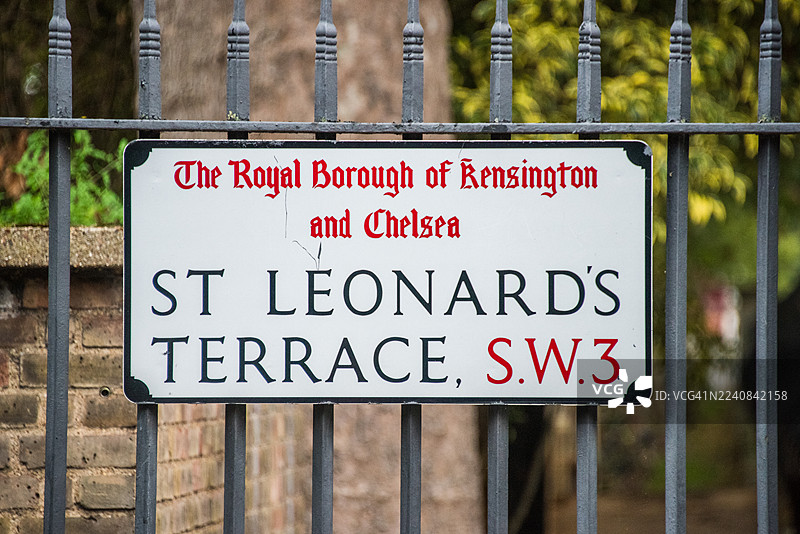 圣莱昂纳德露台街道标志，切尔西图片素材
