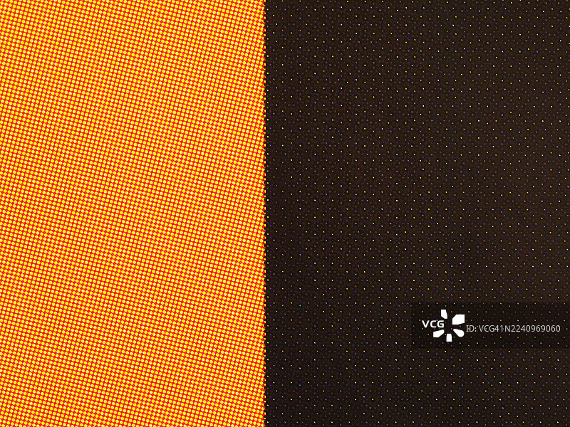 红色纸张上的黄色圆点和黑色纸张上的彩色圆点特写。图片素材