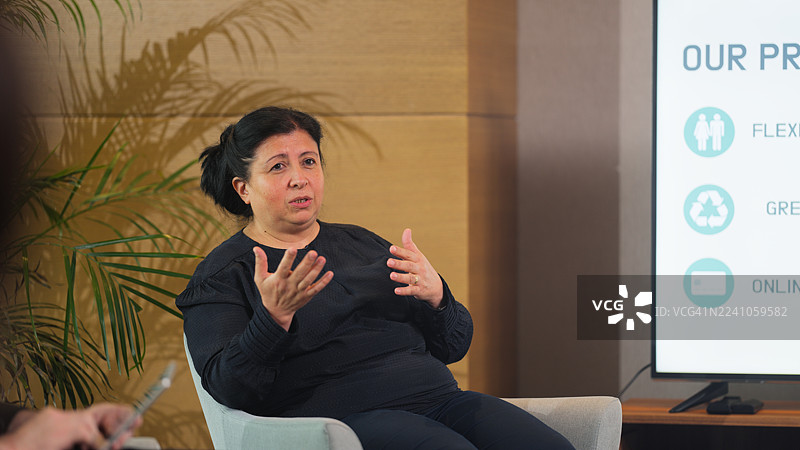 年长女商人带领商务会议于现代办公室图片素材