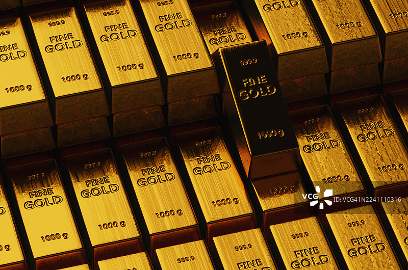 金条全景，暖色灯光。图片素材