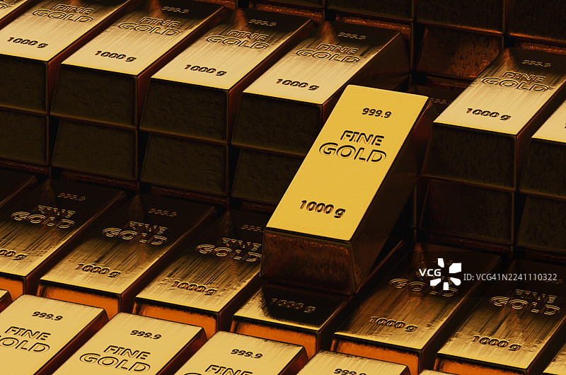 暖色灯光下的全幅金条。图片素材