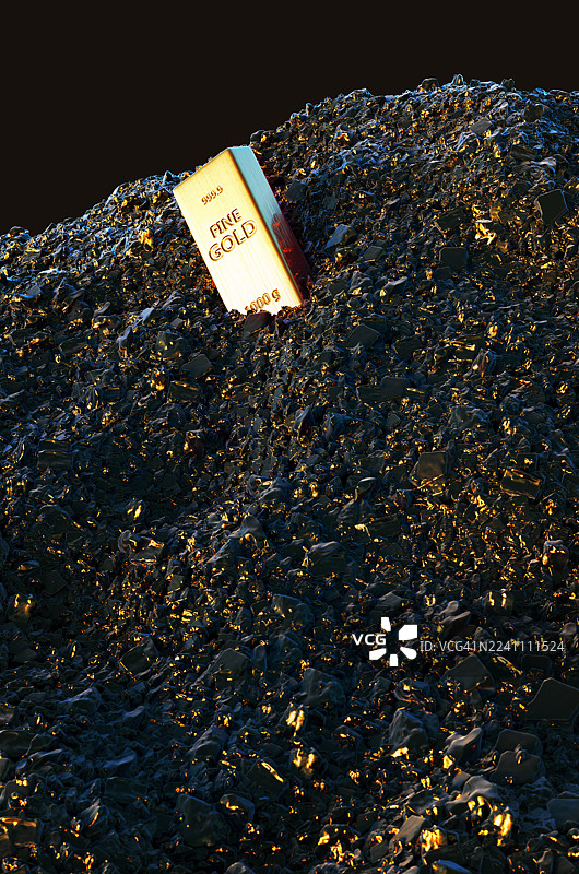 金矿石中金条的特写图片素材