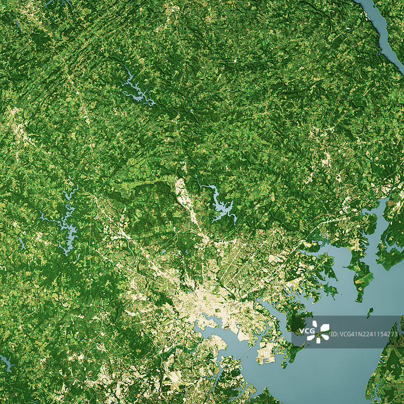 巴尔的摩县马里兰州卫星地形图 3D渲染彩色图片素材