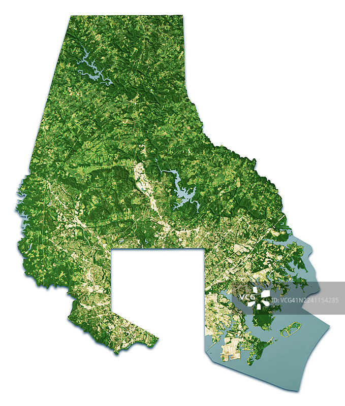 巴尔的摩县马里兰州卫星地形图 3D渲染 孤立颜色图片素材