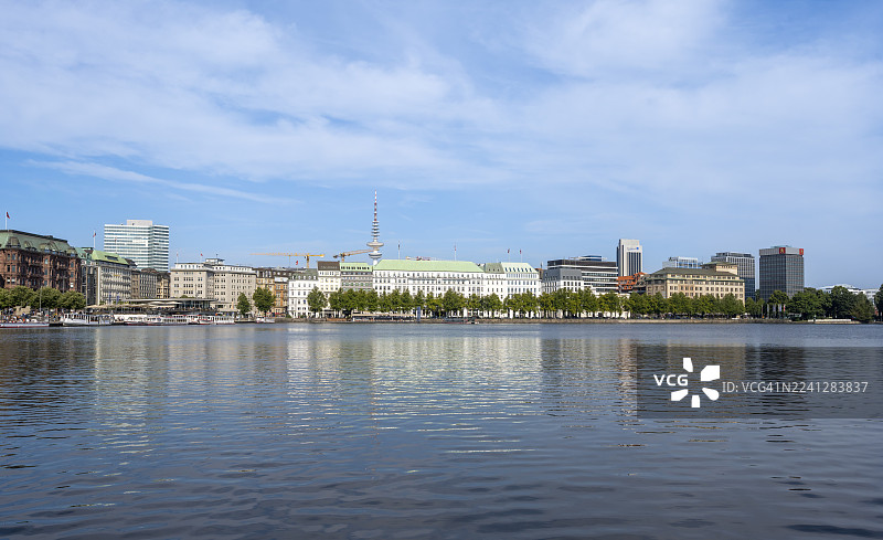 汉堡内阿尔斯特湖电视塔景观图片素材
