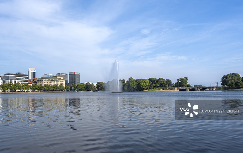 德国汉堡内阿尔斯特湖及阿尔斯特喷泉景观图片素材