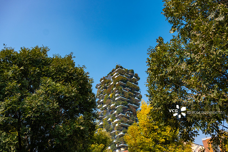 米兰“垂直森林”的俯视视角图片素材