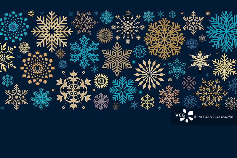 午夜蓝色背景上的雪花设计。可添加文字。图片素材