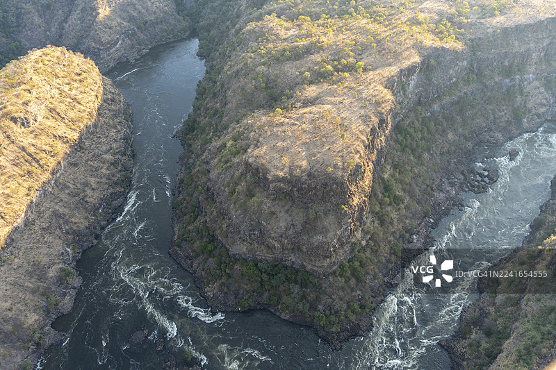 维多利亚瀑布和赞比西河的航拍图 - 直升机摄影图片素材