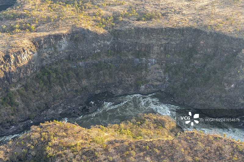 维多利亚瀑布和赞比西河的鸟瞰图 - 直升机摄影图片素材