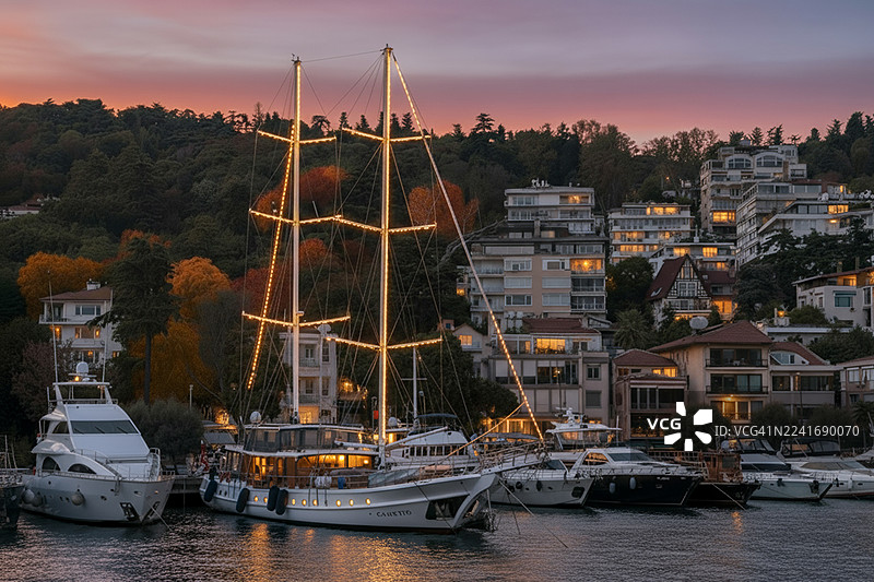 库鲁切什梅码头金色黄昏图片素材