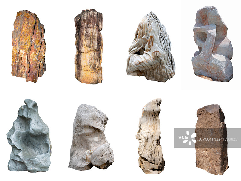 八种不同形状的岩石集合图片素材