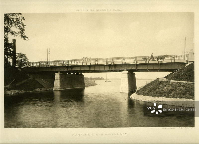 1905年，在柏林万湖，弗里德里希·利奥波德亲王运河上的马车，铜版画图片素材