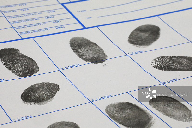 用于刑事鉴定的指纹表格图片素材