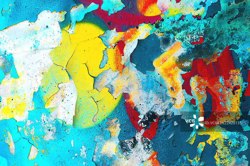 充满活力的抽象油漆纹理，蓝色、黄色、红色，适合 80 年代、时髦的设计图片素材