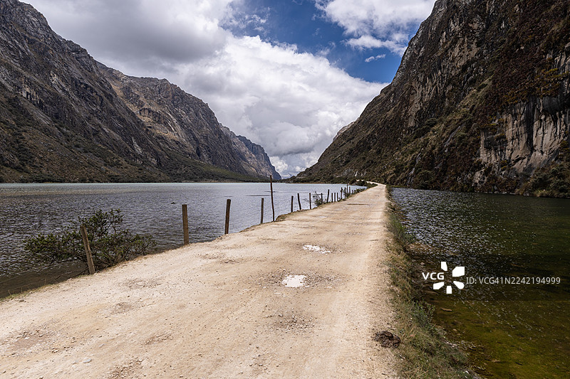 秘鲁兰加纳科查湖边的道路图片素材