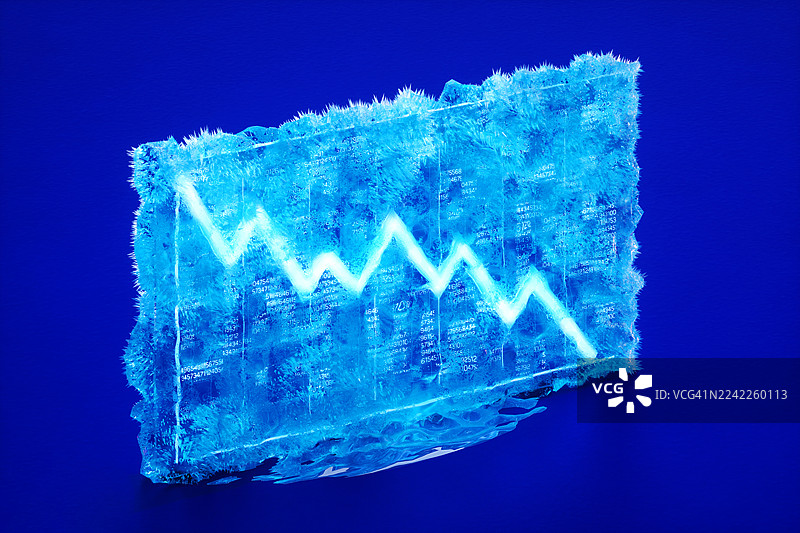 冻结的数字面板上的抽象向下移动的图表图片素材