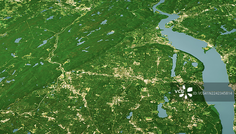 洛克兰县纽约卫星景观 3D渲染彩色图片素材