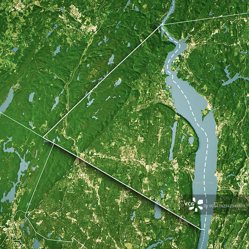 洛克兰县纽约州卫星地形图 3D渲染彩色边框图片素材