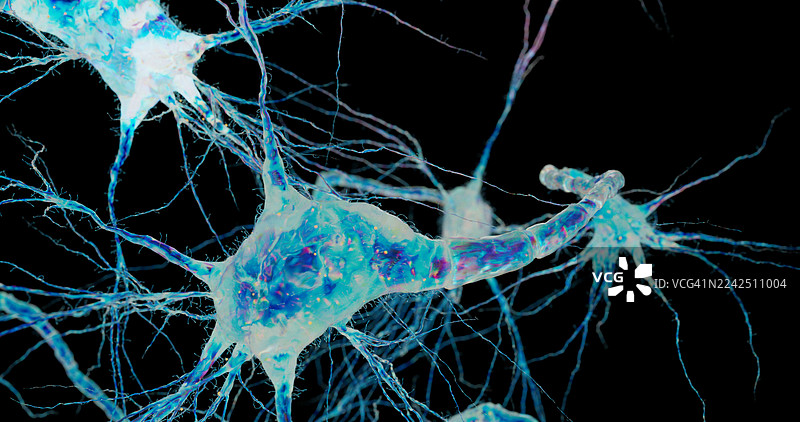 发光的神经元簇展示了大脑网络的科学研究。图片素材