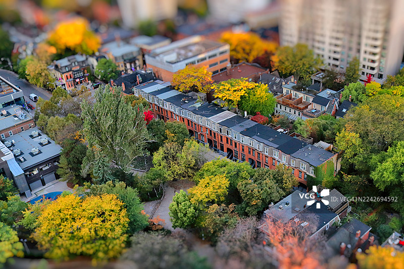秋色微缩都市，移轴摄影图片素材
