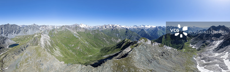 360度高山全景，俯瞰大维内迪格峰、维内迪格山群和拉索尔林山群，位于奥地利高陶恩国家公园图片素材