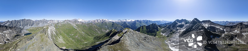 360度阿尔卑斯全景,俯瞰大维内迪格峰、维内迪格山群和拉索尔林山群,奥地利高陶恩国家公园图片素材