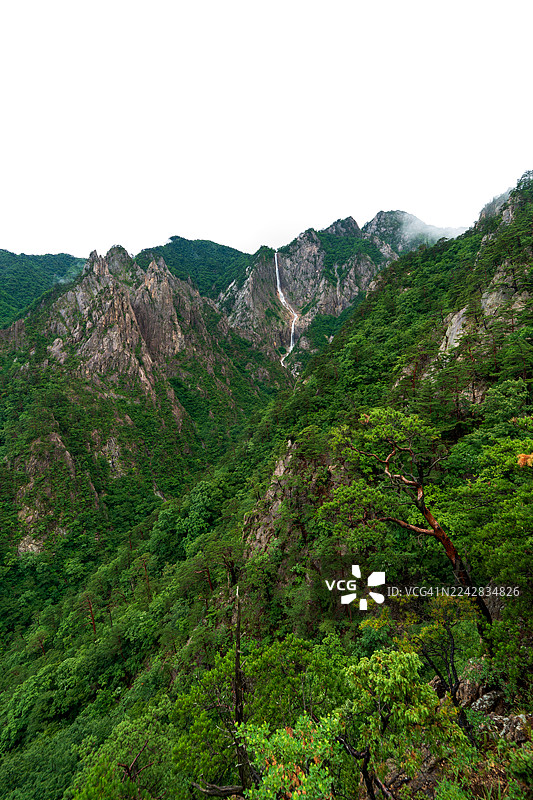 雪岳山 飞龙瀑布和奇特的山峰图片素材