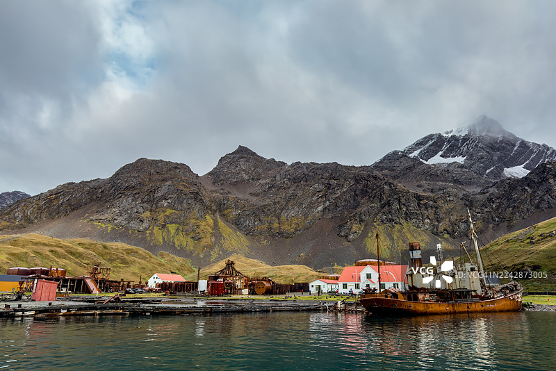 格里特维肯的博物馆、商店和邮局，南乔治亚岛图片素材