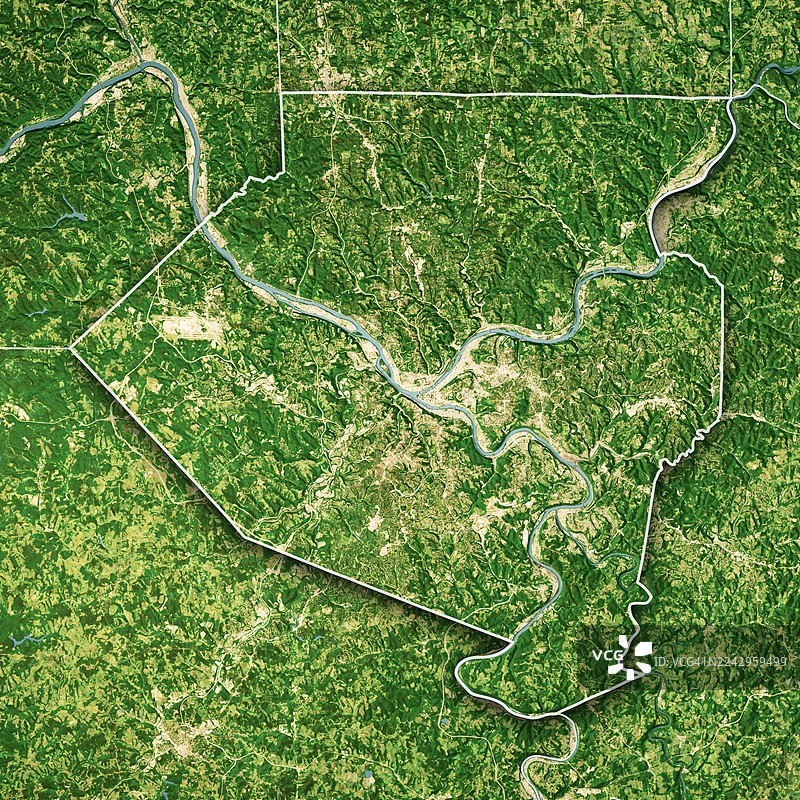 阿勒格尼县宾夕法尼亚州卫星地形图 3D渲染彩色边框图片素材