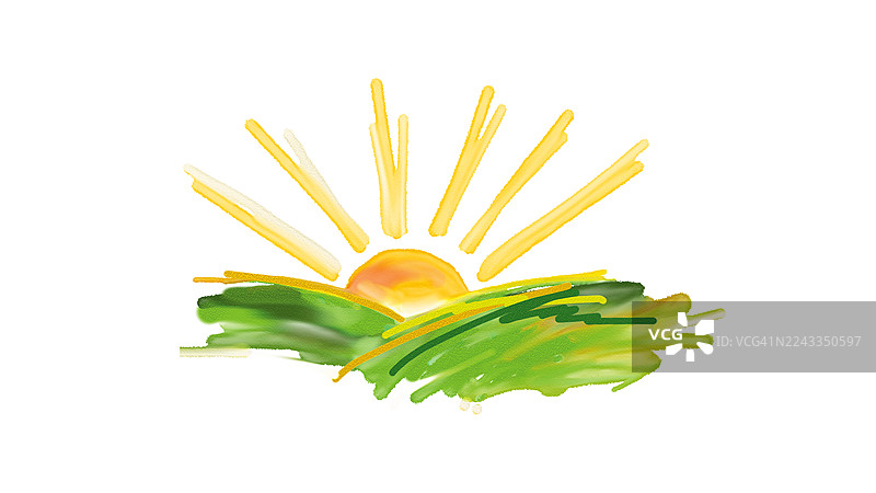 日出晨曦艺术插画笔触数字图形现代多彩壁纸图片素材