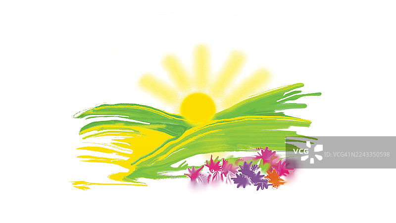 日出早晨黎明艺术插画笔触数字图形现代多彩壁纸图片素材