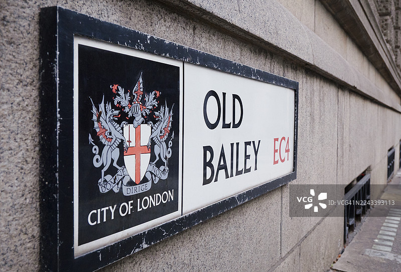 伦敦中央刑事法院（Old Bailey）的街牌图片素材