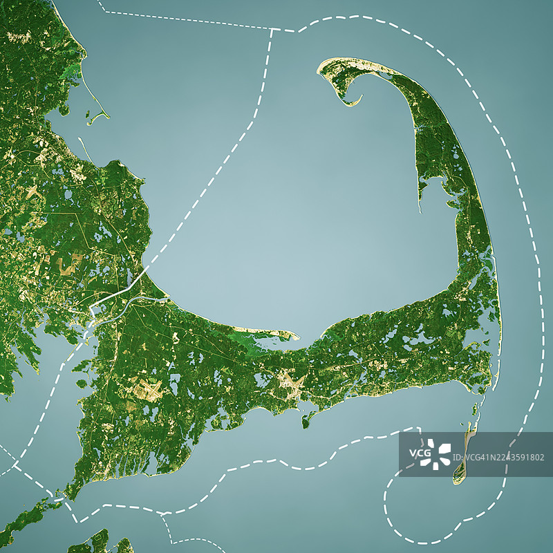 巴恩斯特布尔县马萨诸塞州卫星地形图 3D渲染彩色边框图片素材
